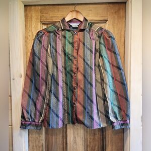 Vintage Avon Fashions Striped Button Up Blouse
